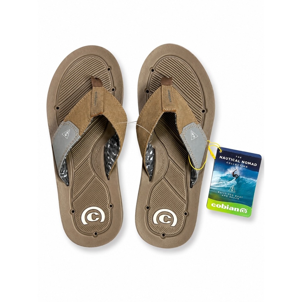 NEW Cobian Mens Draino 3 Tan Nautical Nomad Waterproof Flip Flop Sandals Size 8